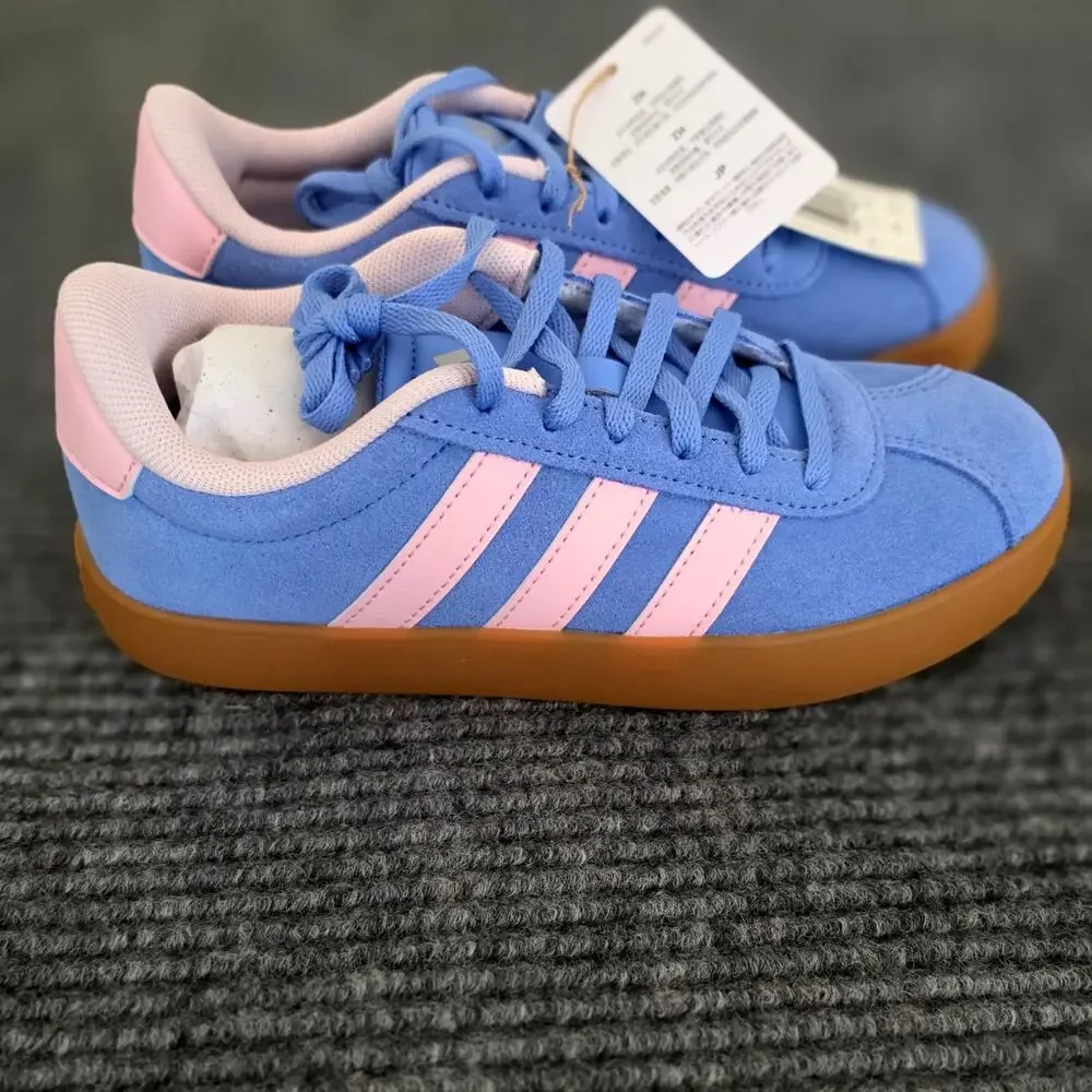Adidas VL Court 3.0 Kid's Size 2 Lace-Up Sneakers Blue Pink New In Box